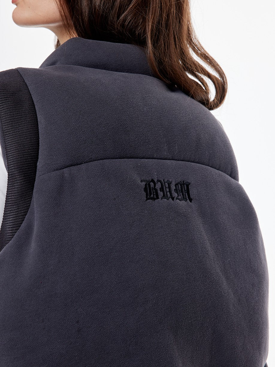 BUM STUDIO Grey Tone Embroidered Thick Padded Stand Collar Women's Cotton Polyester Vests
