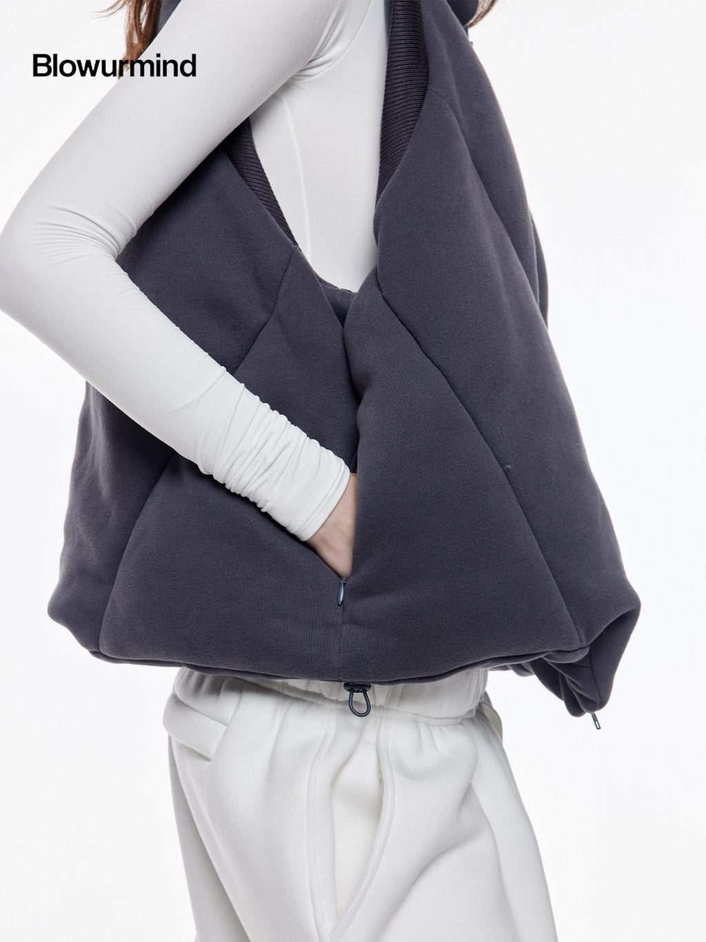 BUM STUDIO Grey Tone Embroidered Thick Padded Stand Collar Women's Cotton Polyester Vests