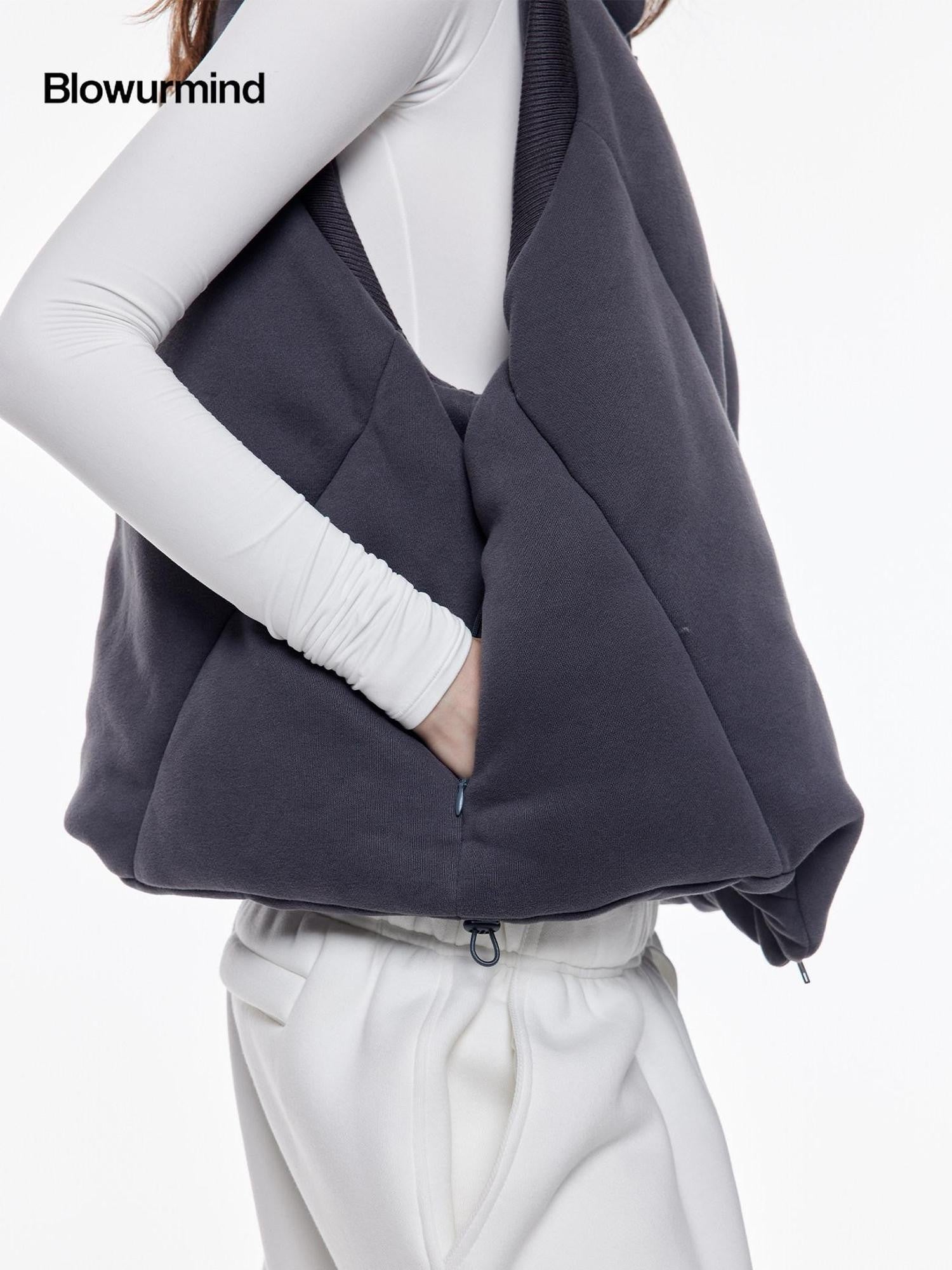 BUM STUDIO Grey Tone Embroidered Thick Padded Stand Collar Women's Cotton Polyester Vests