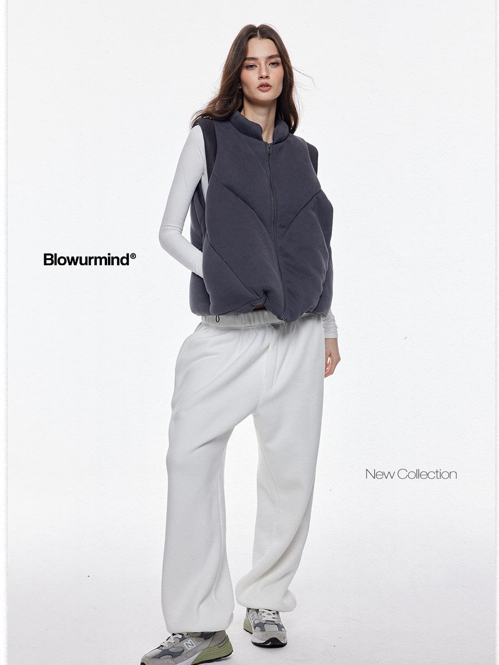 BUM STUDIO Grey Tone Embroidered Thick Padded Stand Collar Women's Cotton Polyester Vests