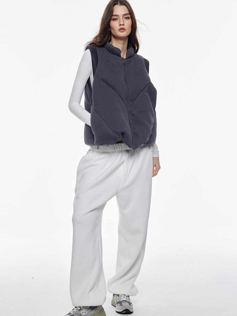 BUM STUDIO Grey Tone Embroidered Thick Padded Stand Collar Women's Cotton Polyester Vests