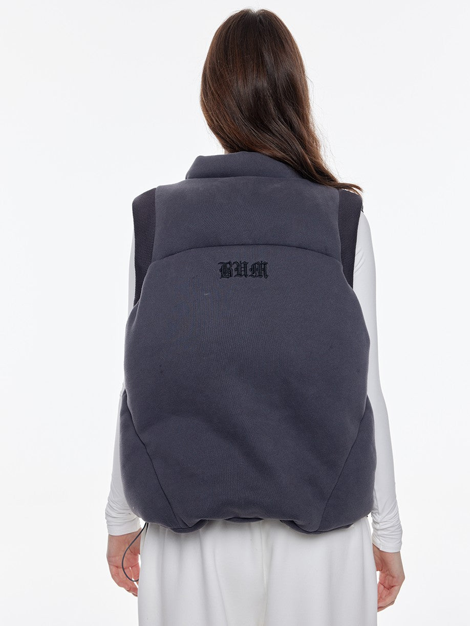 BUM STUDIO Grey Tone Embroidered Thick Padded Stand Collar Women's Cotton Polyester Vests