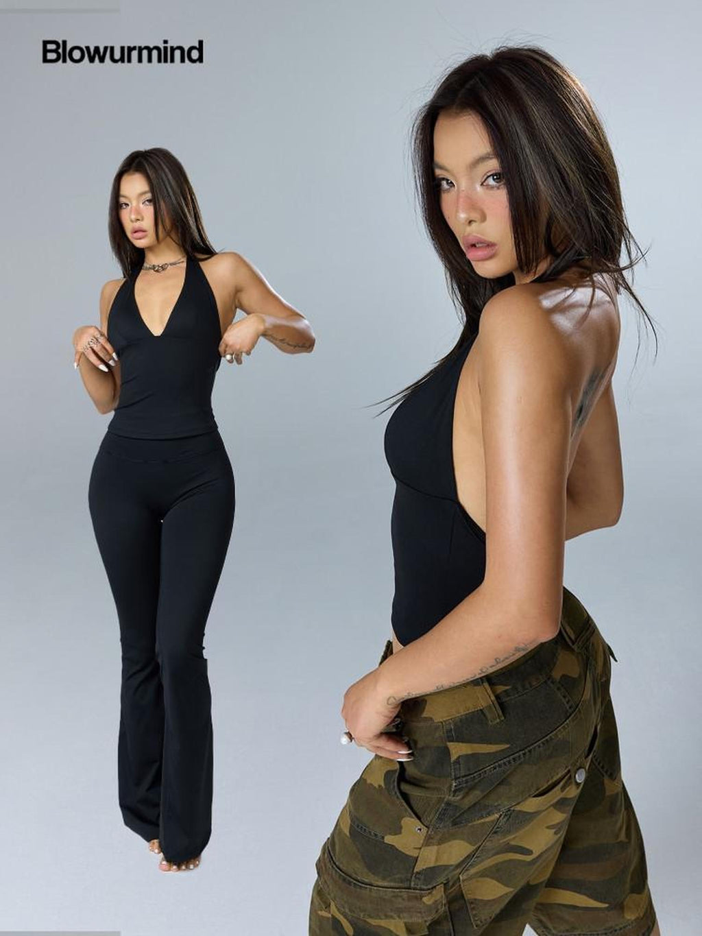 BUM STUDIO Halter Built In Bra Pad Stretch Slimming Women's Nylon Racerback Tank Tops