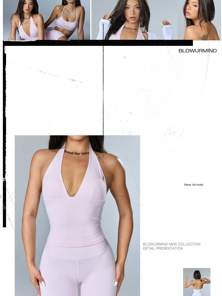 BUM STUDIO Halter Built In Bra Pad Stretch Slimming Women's Nylon Racerback Tank Tops