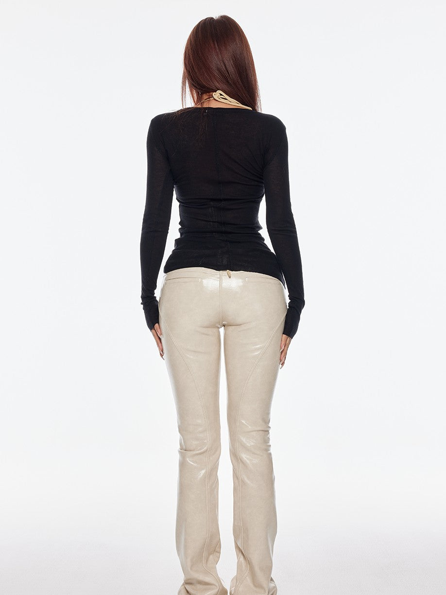 BUM STUDIO Heart Patchwork Painless Stud Semi Sheer Women's Lyocell Long Sleeve T-shirts