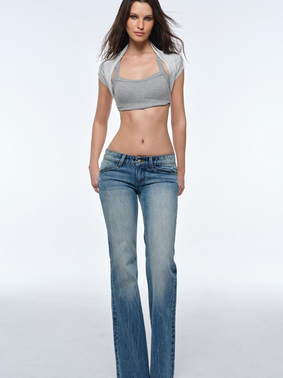 BUM STUDIO Heavy Wash Short Rise Wide Leg Flared Women's Denim Low-rise Jeans