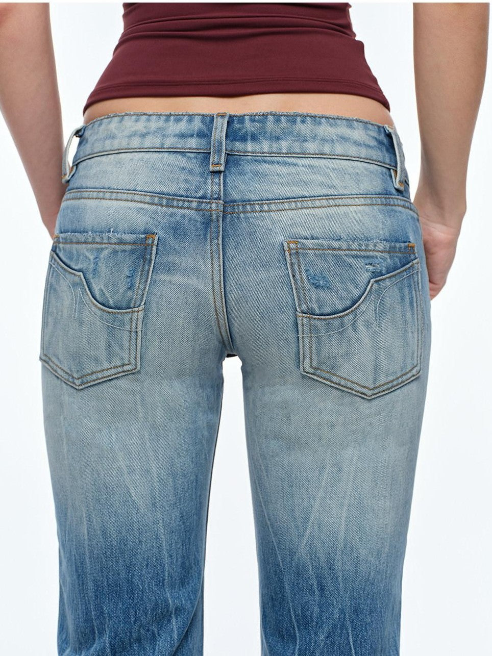 BUM STUDIO Heavy Wash Short Rise Wide Leg Flared Women's Denim Low-rise Jeans