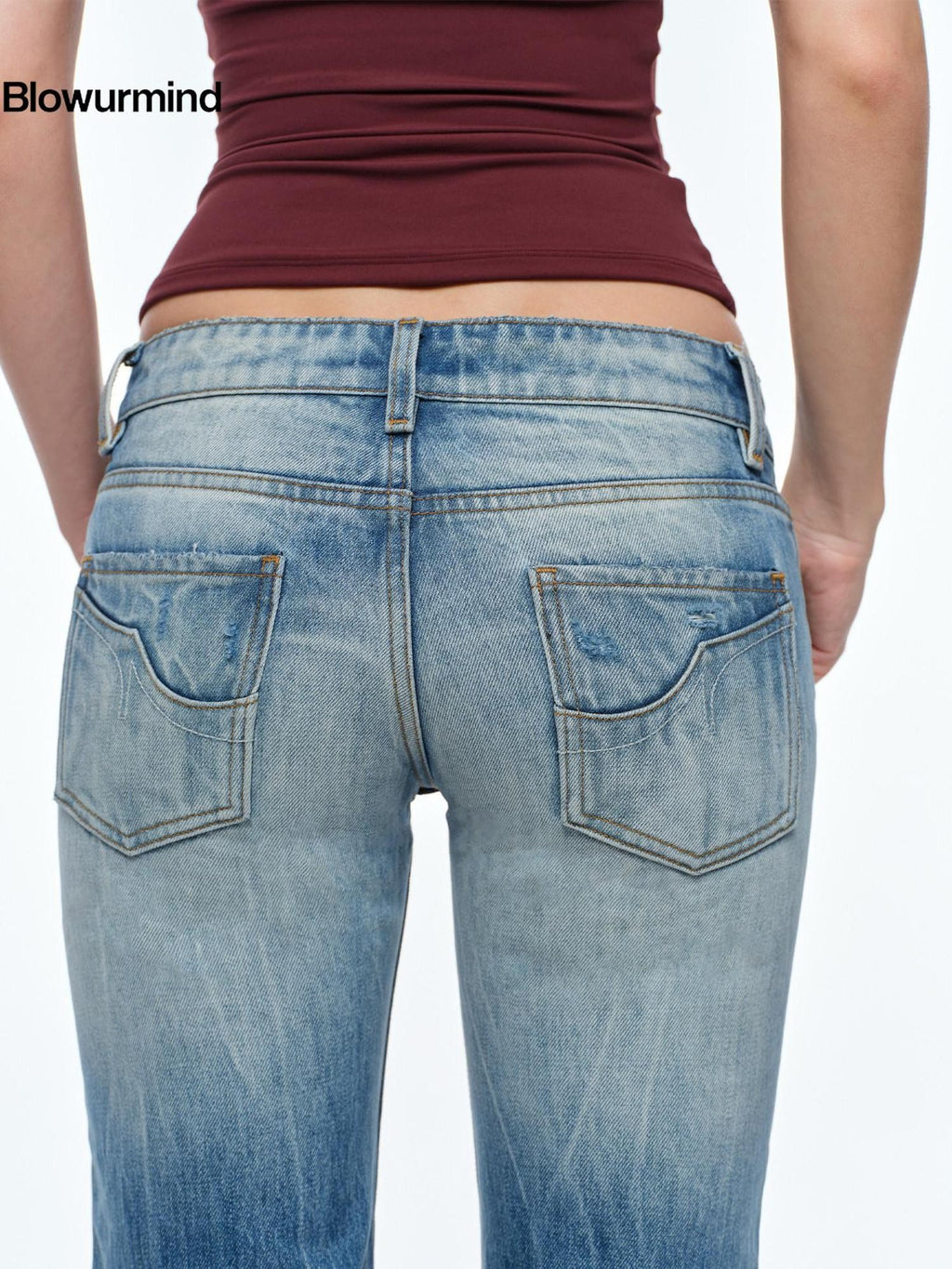 BUM STUDIO Heavy Wash Short Rise Wide Leg Flared Women's Denim Low-rise Jeans