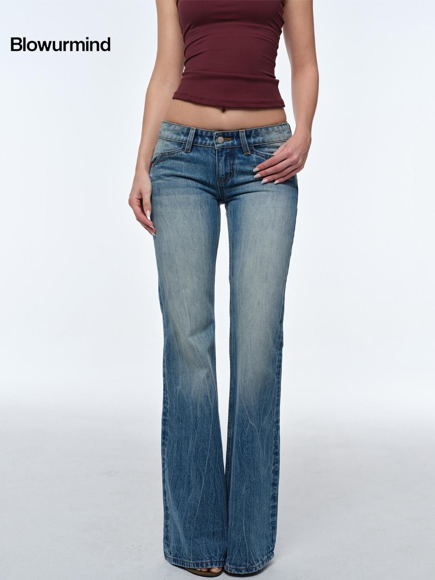BUM STUDIO Heavy Wash Short Rise Wide Leg Flared Women's Denim Low-rise Jeans