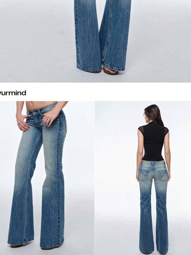 BUM STUDIO Heavy Wash Short Rise Wide Leg Flared Women's Denim Low-rise Jeans