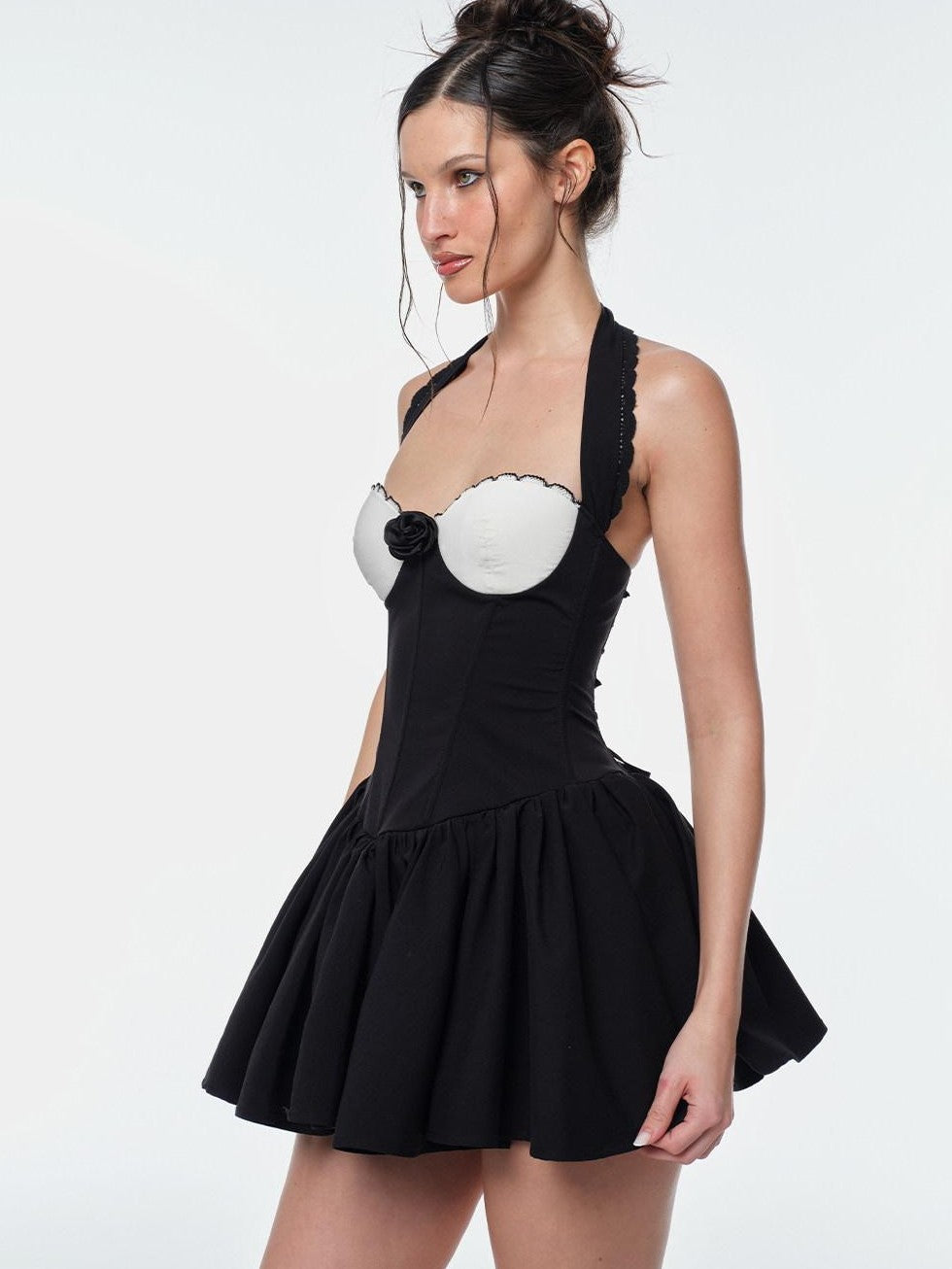 BUM STUDIO Hepburn Black White Colorblock Boned Padded Women's Cotton Corset Mini Dresses