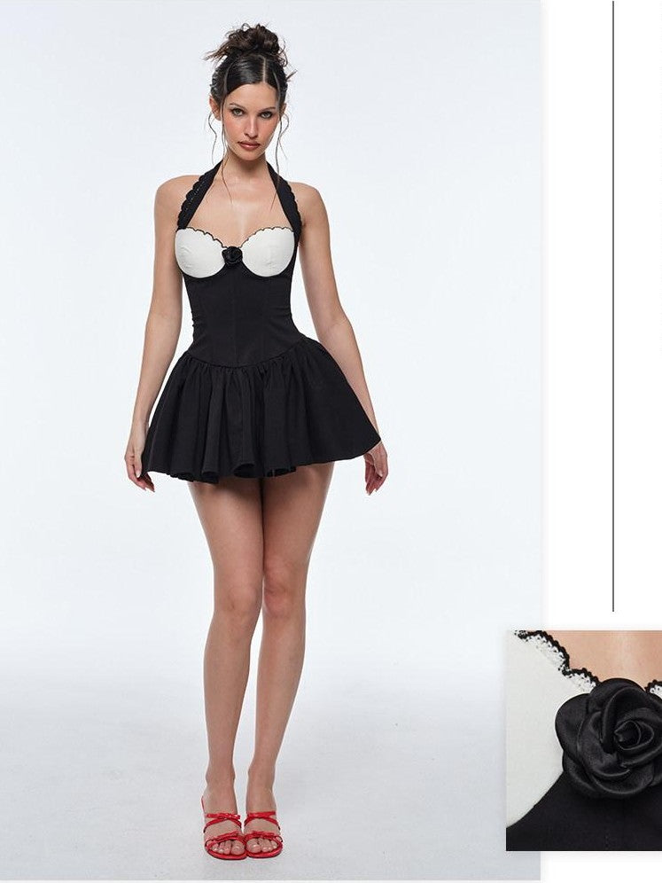 BUM STUDIO Hepburn Black White Colorblock Boned Padded Women's Cotton Corset Mini Dresses