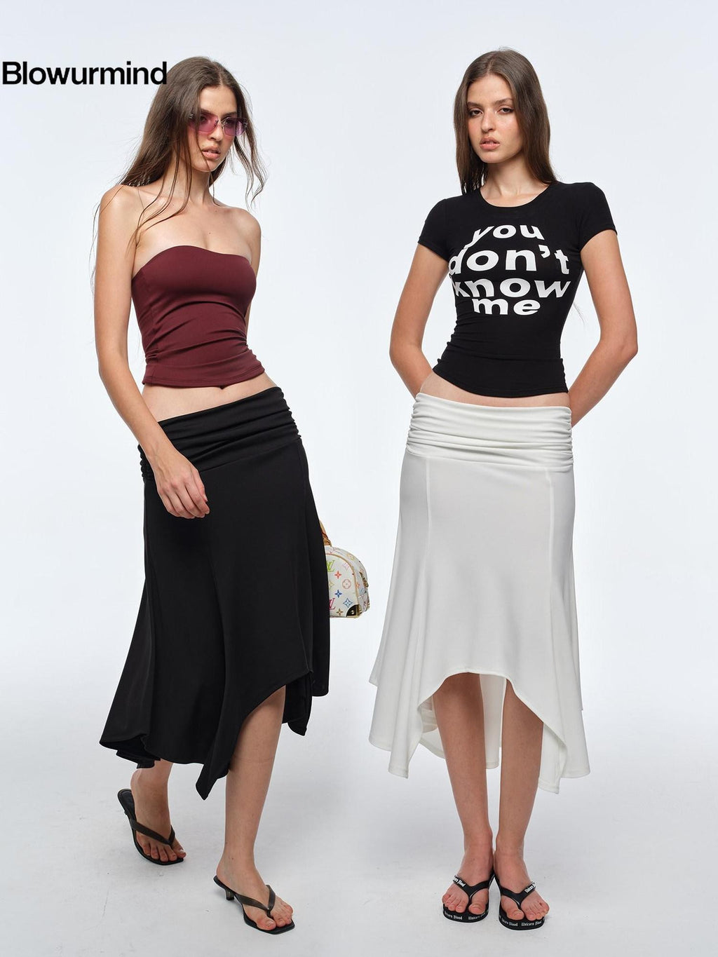 BUM STUDIO Ivory Pleated Asymmetrical Draped Slimming Women's Polyester Mermaid Skirts