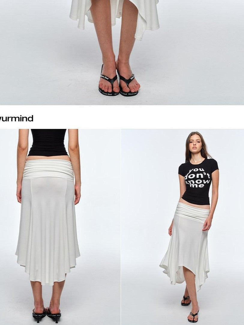 BUM STUDIO Ivory Pleated Asymmetrical Draped Slimming Women's Polyester Mermaid Skirts