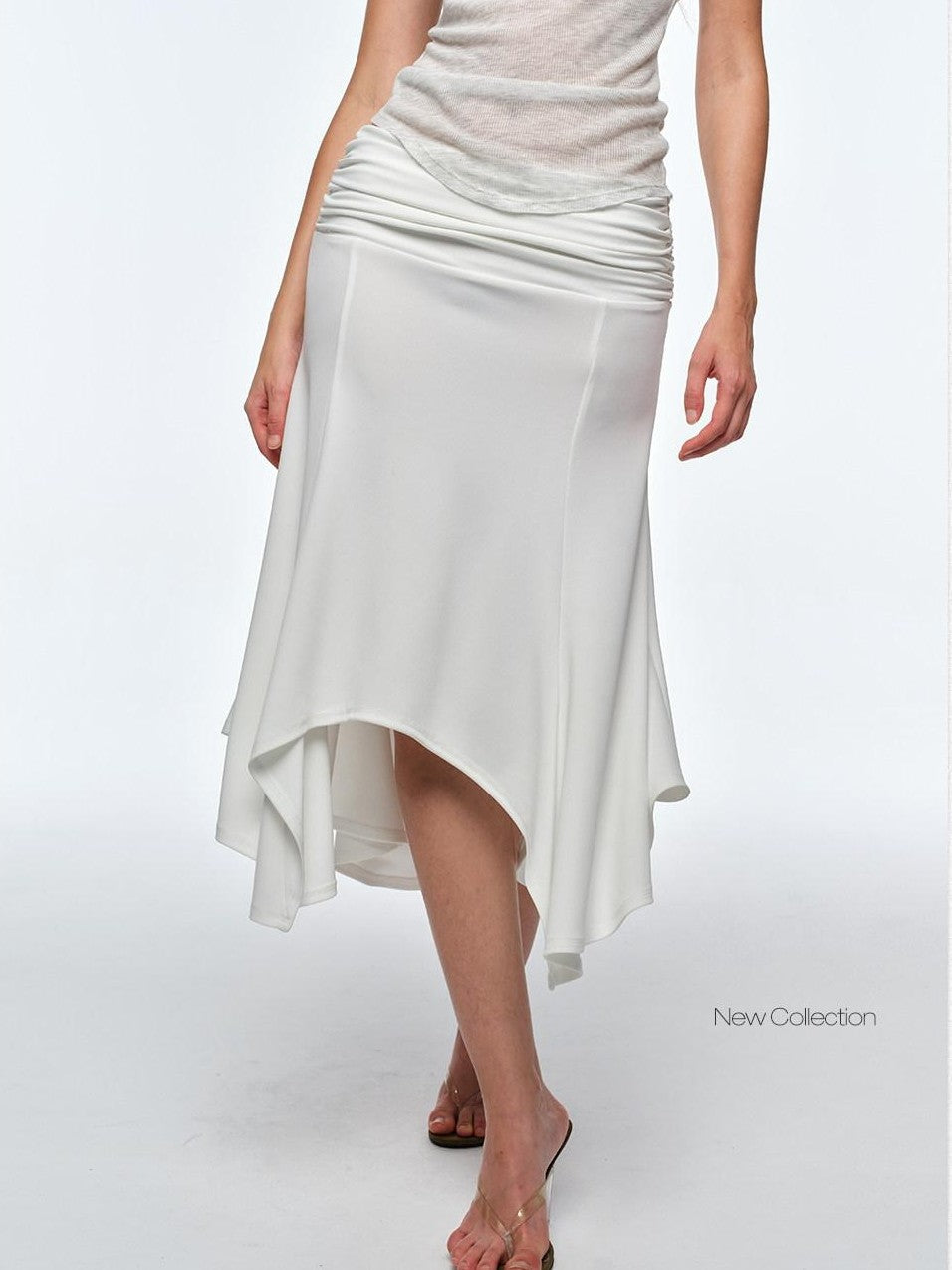 BUM STUDIO Ivory Pleated Asymmetrical Draped Slimming Women's Polyester Mermaid Skirts