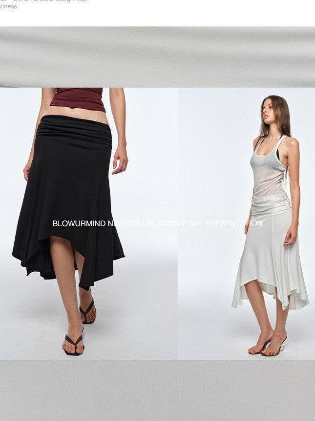 BUM STUDIO Ivory Pleated Asymmetrical Draped Slimming Women's Polyester Mermaid Skirts