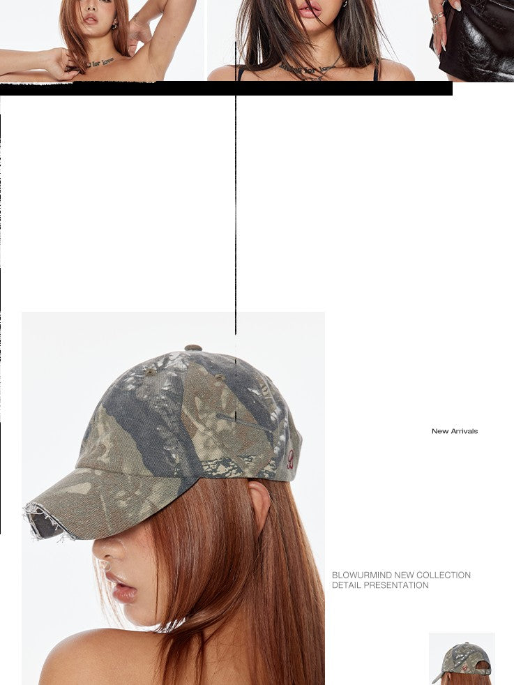 BUM STUDIO Jungle Hunter Camo Print Heavy Wash Distressed Women's Baseball Caps