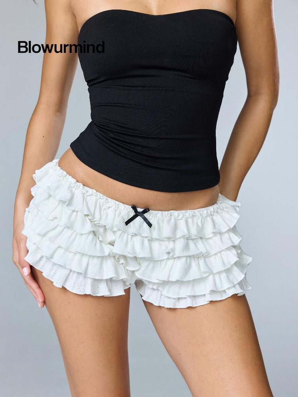 BUM STUDIO Knit Layered Ballet Cake Lace Pleated Low Waist Women's Cotton Blend Hot Pants