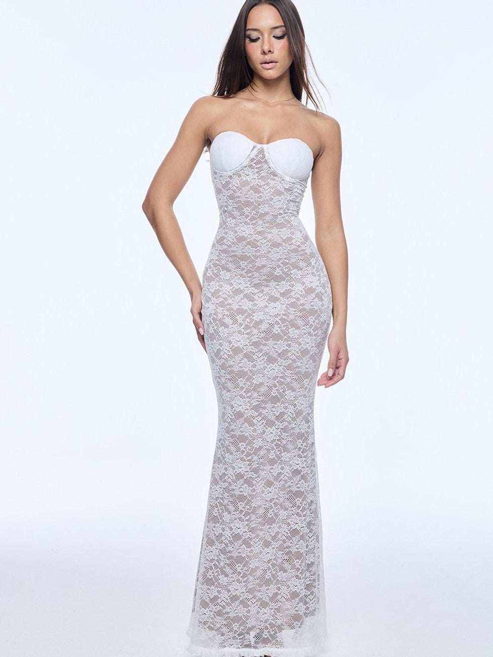 BUM STUDIO Lace Mermaid Waist Shaping Women's Nylon Bodycon Maxi Dresses