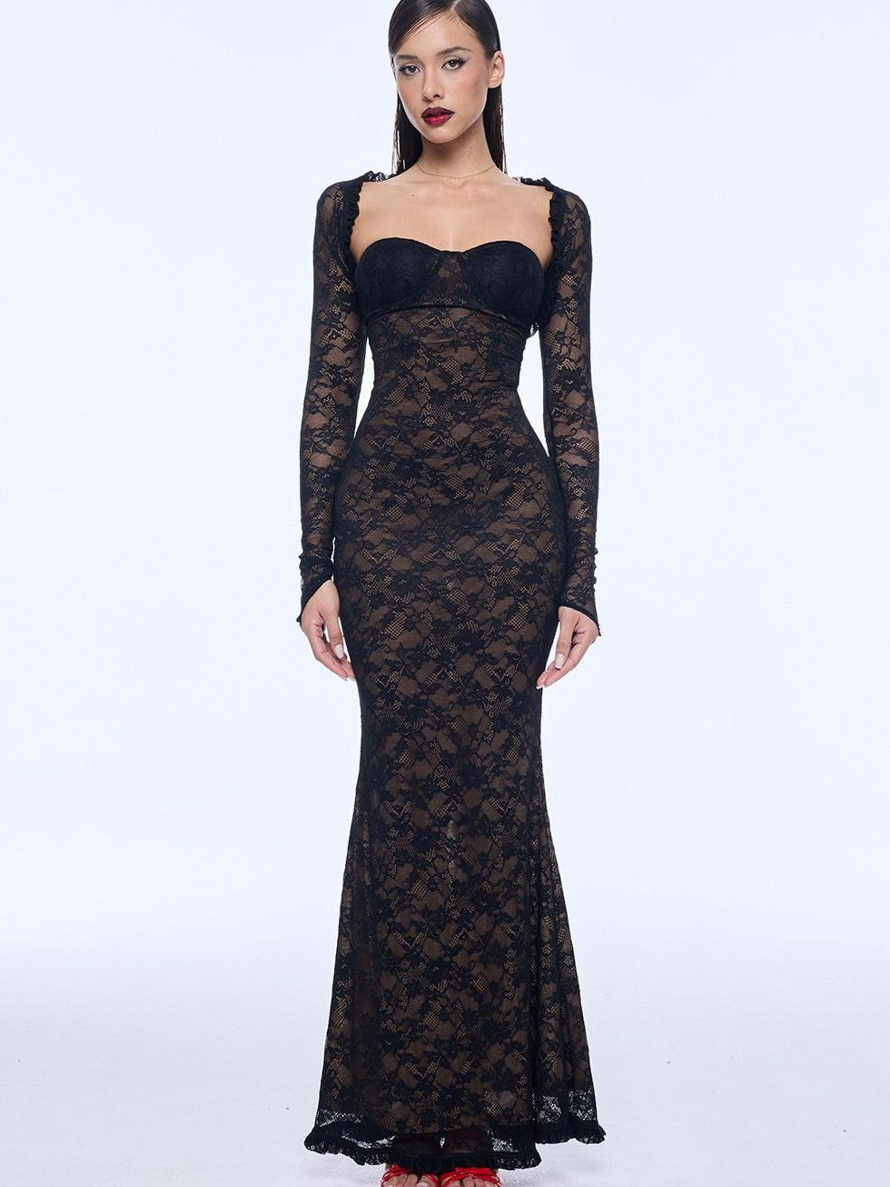 BUM STUDIO Lace Mermaid Waist Shaping Women's Nylon Bodycon Maxi Dresses