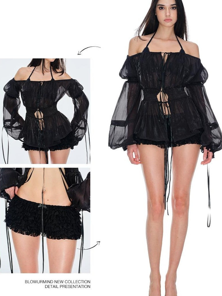 BUM STUDIO Lace Mesh Low Waist Women's Nylon Hot Pants