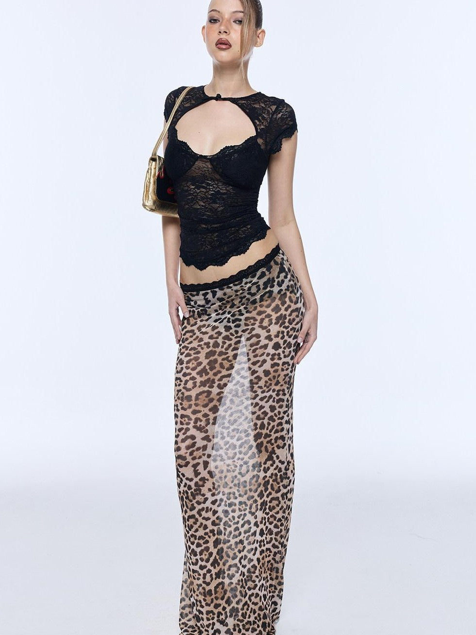 BUM STUDIO Lace Wave Trim Padded Support Bodycon Frog Button Women's Polyester Baby Tees