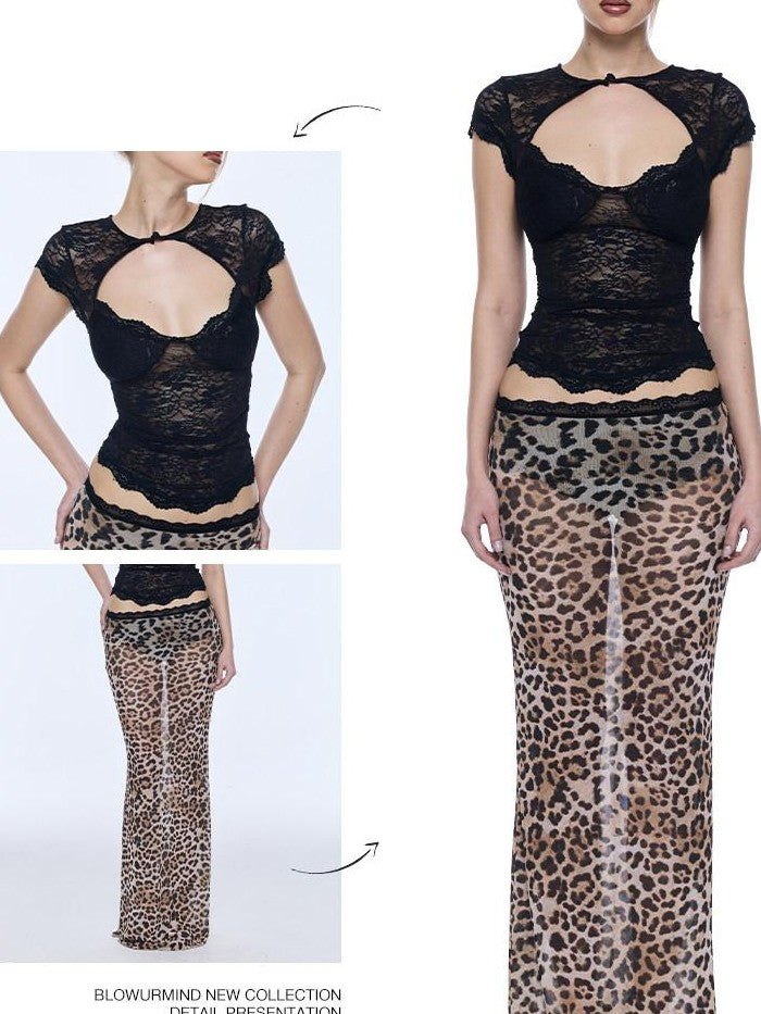 BUM STUDIO Lace Wave Trim Padded Support Bodycon Frog Button Women's Polyester Baby Tees