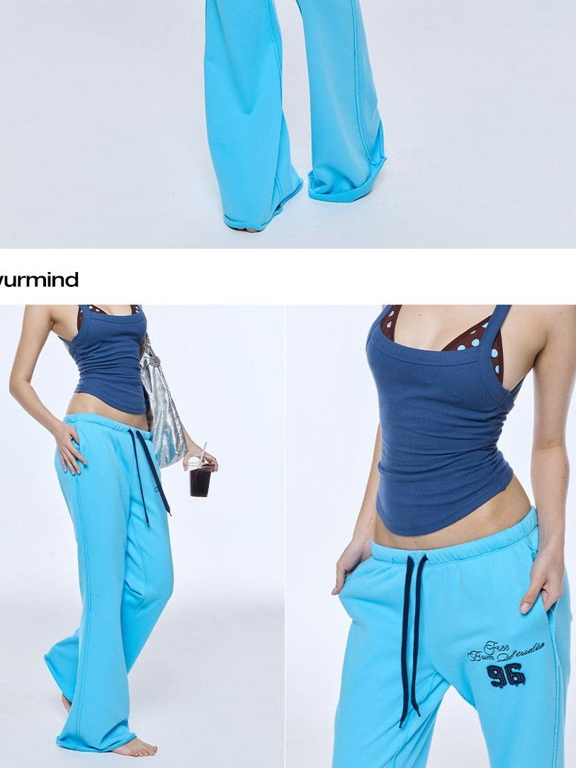 BUM STUDIO Lake Blue Embroidered Applique Low Rise Women's Cotton Blend Flare Pants