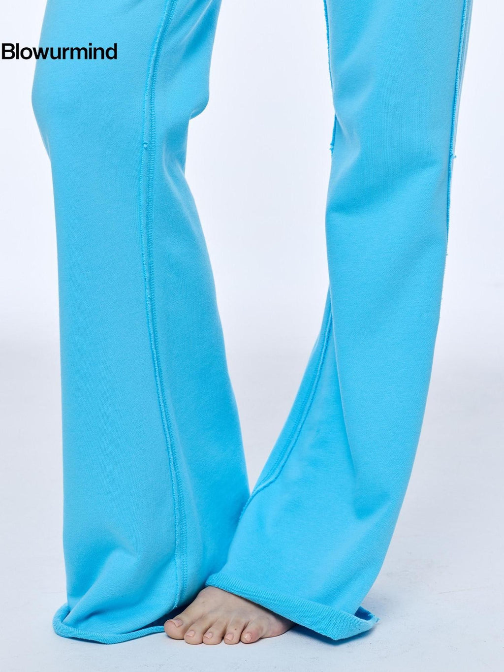 BUM STUDIO Lake Blue Embroidered Applique Low Rise Women's Cotton Blend Flare Pants