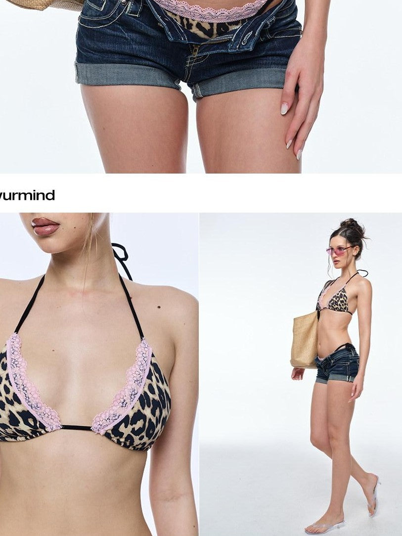 BUM STUDIO Leopard Print Triangle Cup Padded Slim Fit Women's Tank Tops