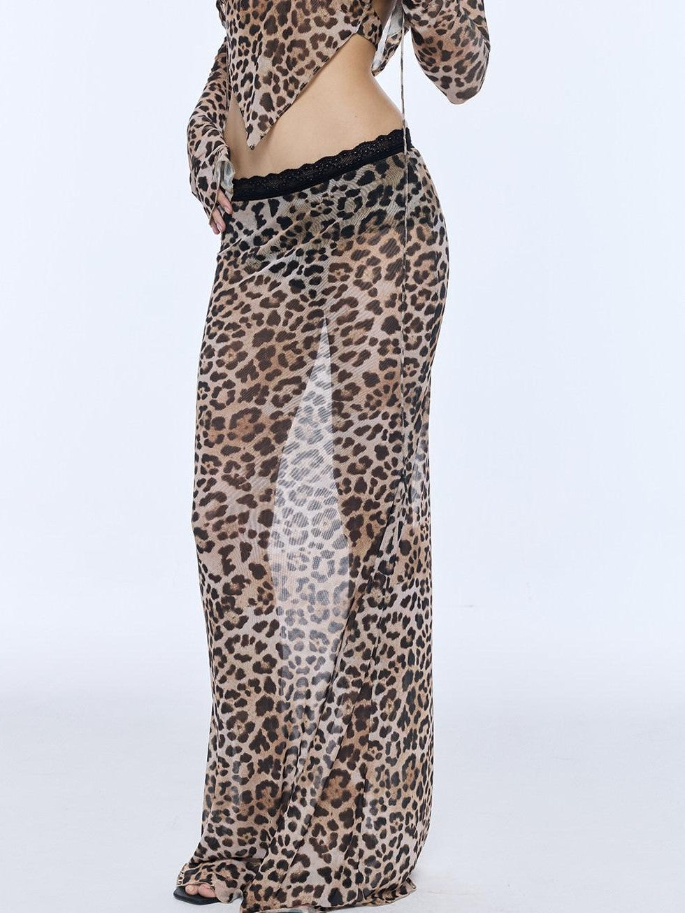 BUM STUDIO Leopard Print Tulle Mesh Built In Shorts Elastic Low Rise Women's Mermaid Skirts