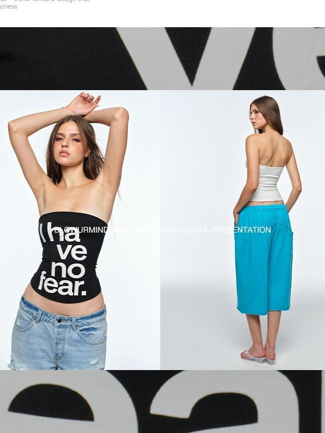 BUM STUDIO Letter Print Logo Padded Slim Fit Women's Nylon Tube Tops