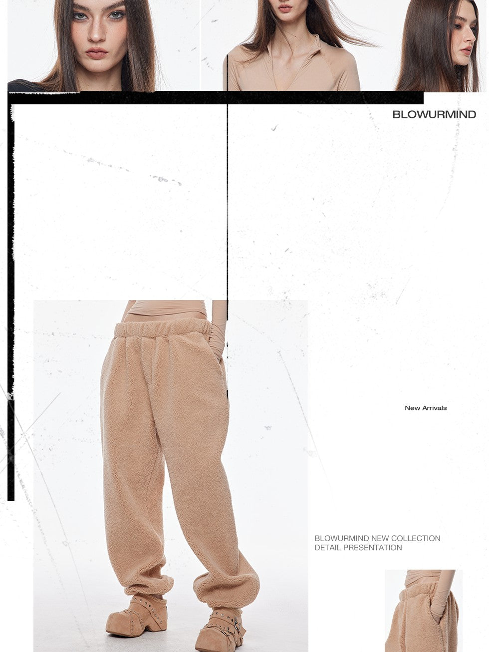 BUM STUDIO Light Coffee Asymmetrical Curved Hem High Waist Women's Fleece Pull-on Pants