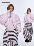 BUM STUDIO Light Pink 3d Embroidery Adjustable Windproof Women's Polyester Puffer Jackets
