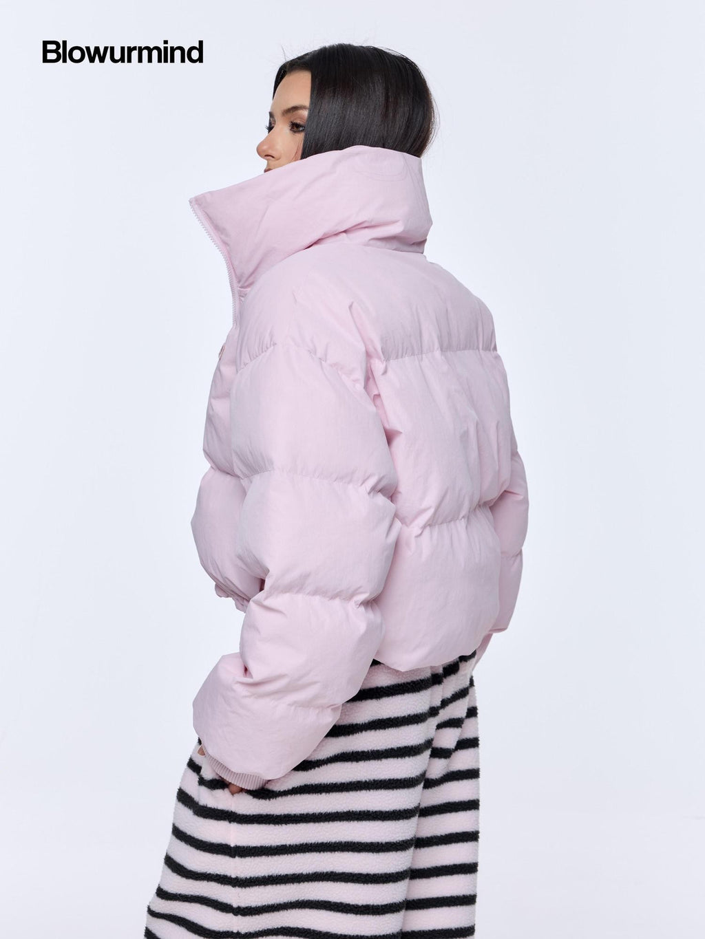 BUM STUDIO Light Pink 3d Embroidery Adjustable Windproof Women's Polyester Puffer Jackets