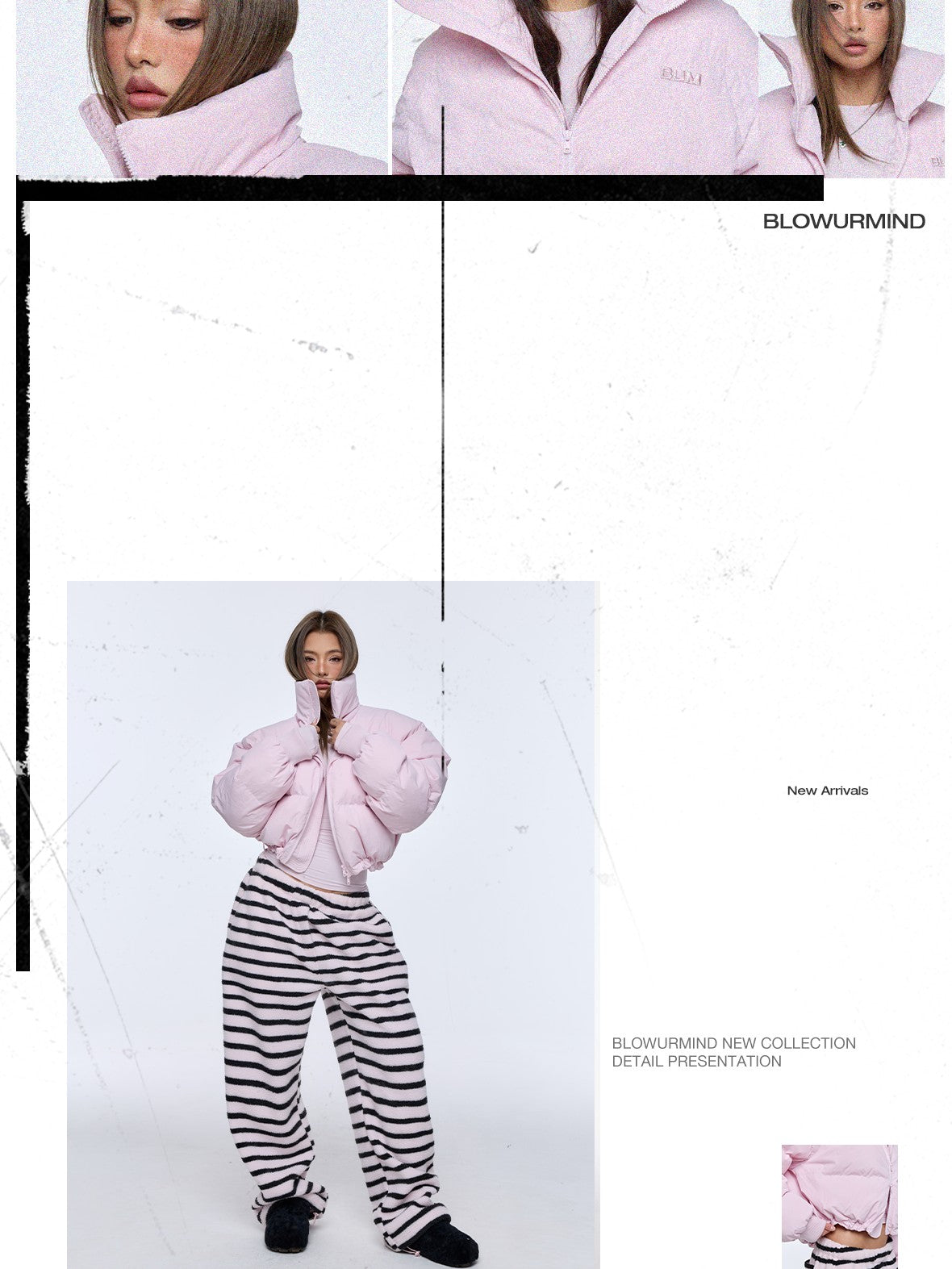 BUM STUDIO Light Pink 3d Embroidery Adjustable Windproof Women's Polyester Puffer Jackets