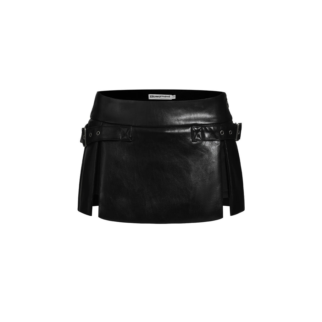 BUM_STUDIO_Low_Waist_Asymmetrical_Slit_Women's_Faux_Leather_Nylon_Blend_Mini_Skirts_960382599862_MISSTT