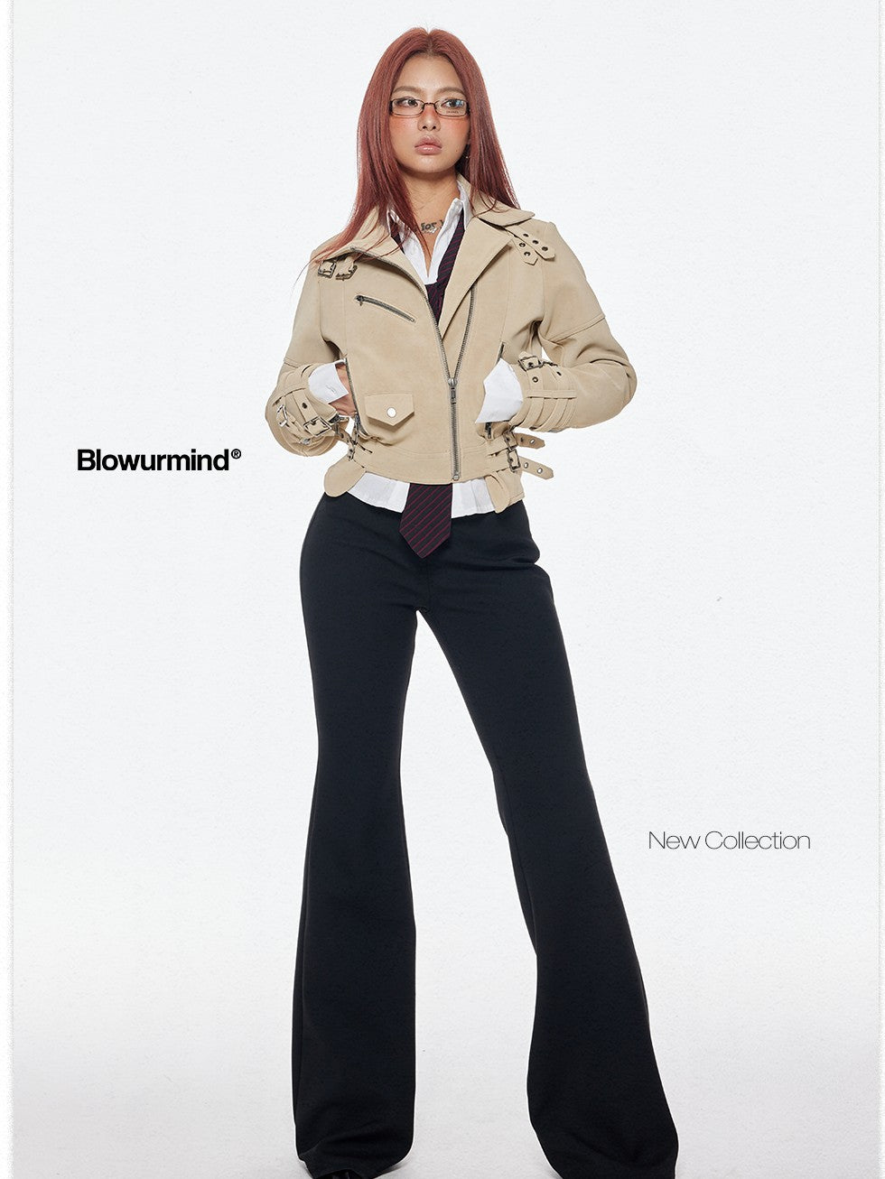 BUM STUDIO Matte Suede Effect Multi Pocket Zipper Slim Short Women's Pu Leather Jackets