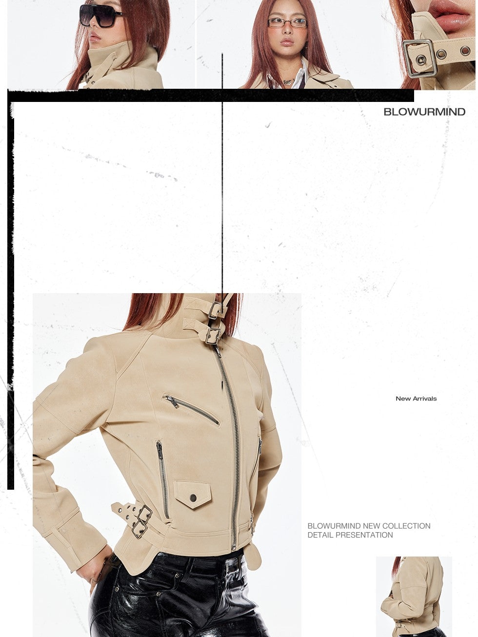 BUM STUDIO Matte Suede Effect Multi Pocket Zipper Slim Short Women's Pu Leather Jackets