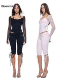 BUM STUDIO Mesh Splice Padded Halter Stud Logo Women's Nylon Sport Top & Shorts Sets