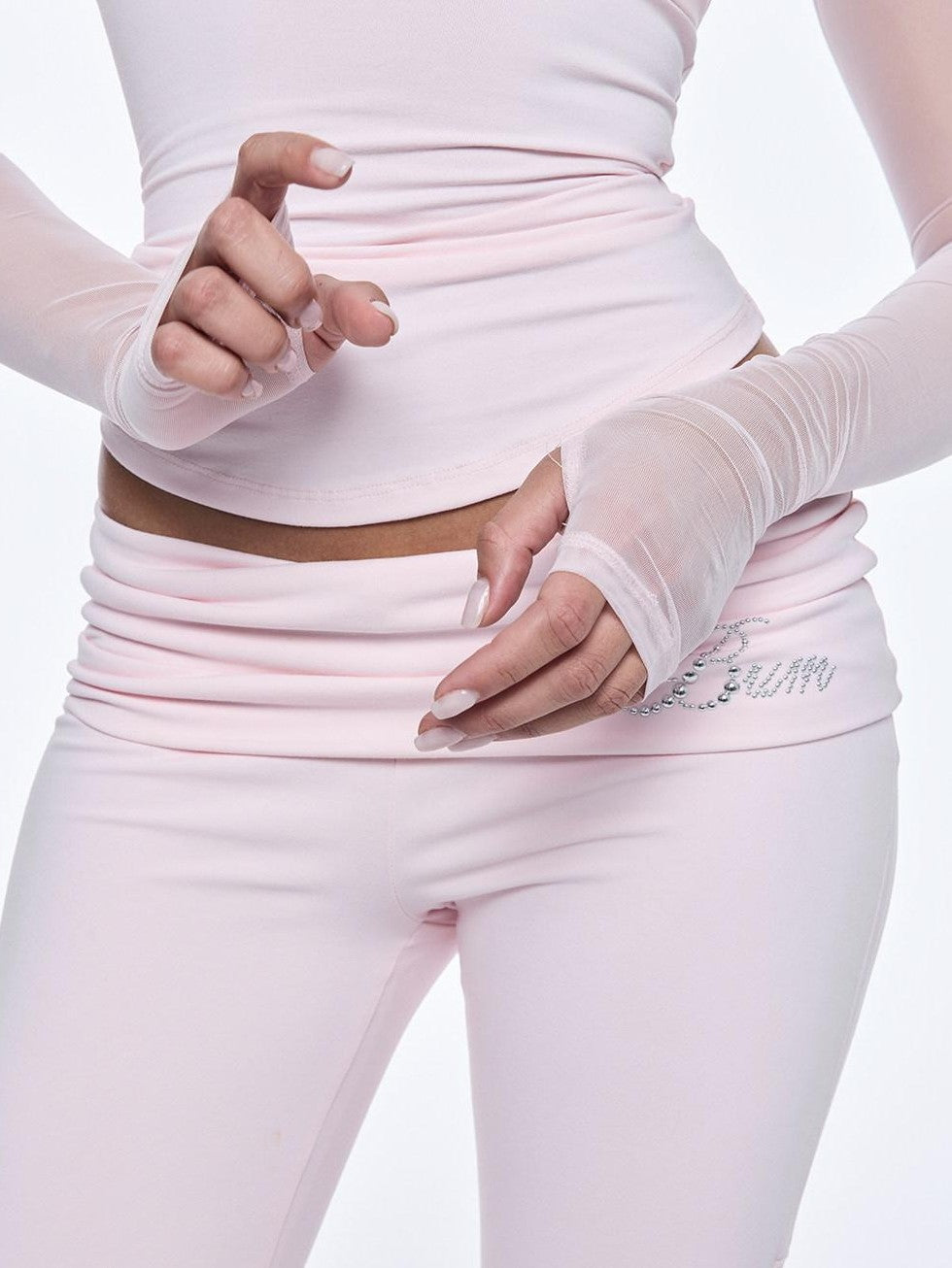 BUM STUDIO Mesh Splice Padded Halter Stud Logo Women's Nylon Sport Top & Shorts Sets
