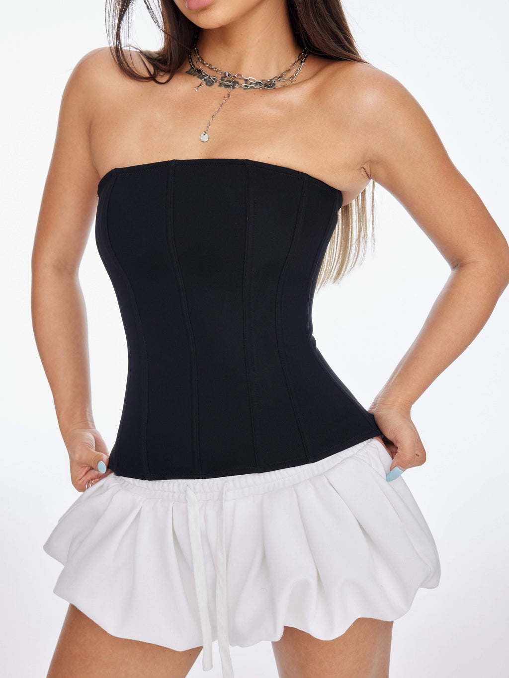BUM STUDIO Minimalist Triple Mesh Spliced Boned Shaping Women's Polyester Spandex Tube Tops