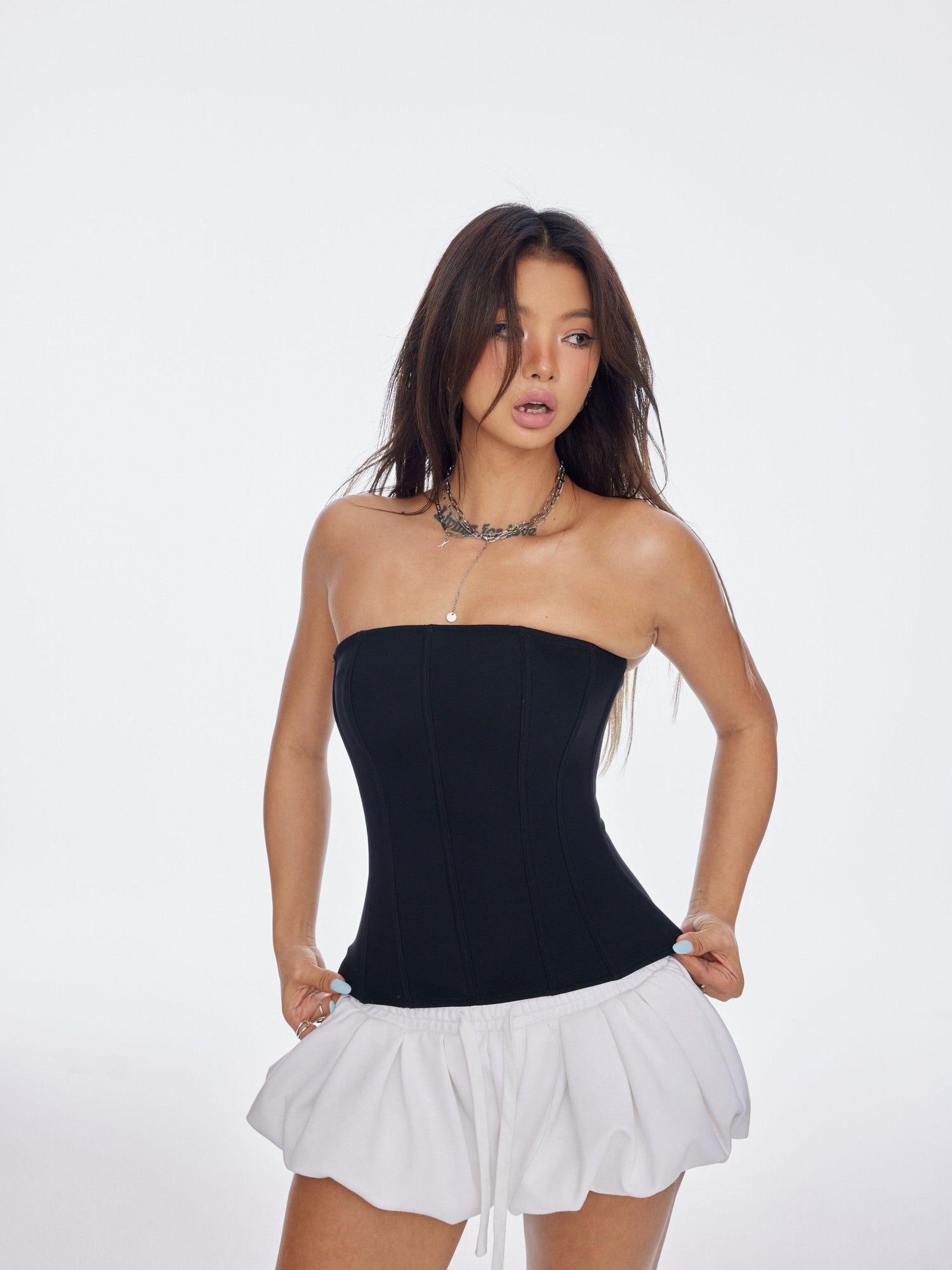 BUM STUDIO Minimalist Triple Mesh Spliced Boned Shaping Women's Polyester Spandex Tube Tops
