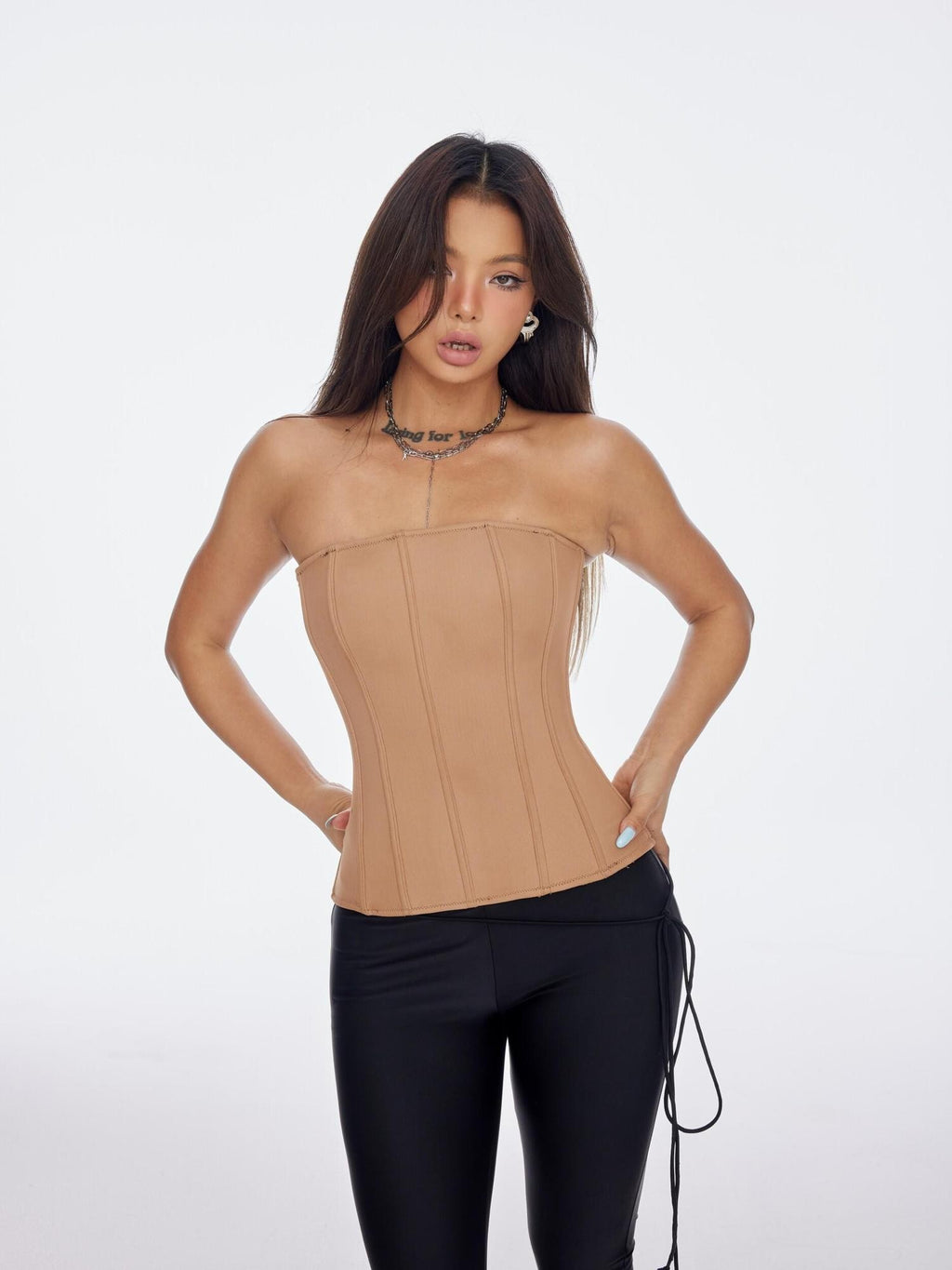 BUM STUDIO Minimalist Triple Mesh Spliced Boned Shaping Women's Polyester Spandex Tube Tops