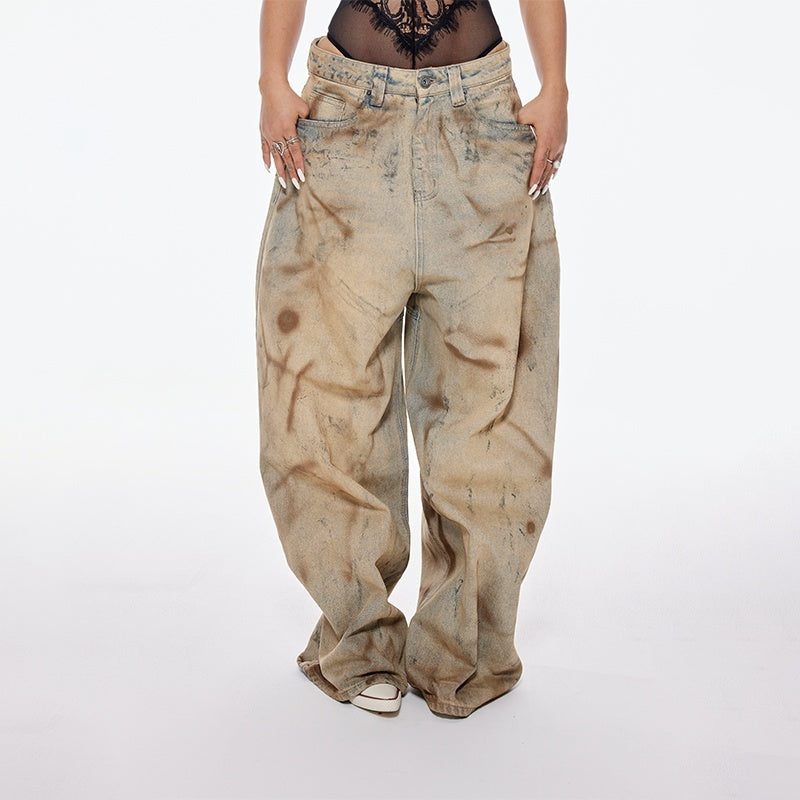 BUM_STUDIO_Mud_Dyed_Hand_Spray_Distressed_Women's_Cotton_Wide-leg_Jeans_944431156425_MISSTT