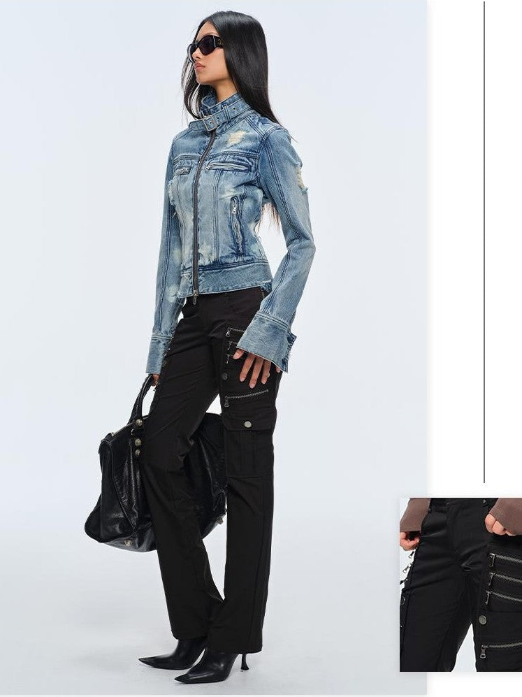 BUM STUDIO Multi Chain Nylon Cargo Women's Slim Fit Cotton Bootcut Jeans