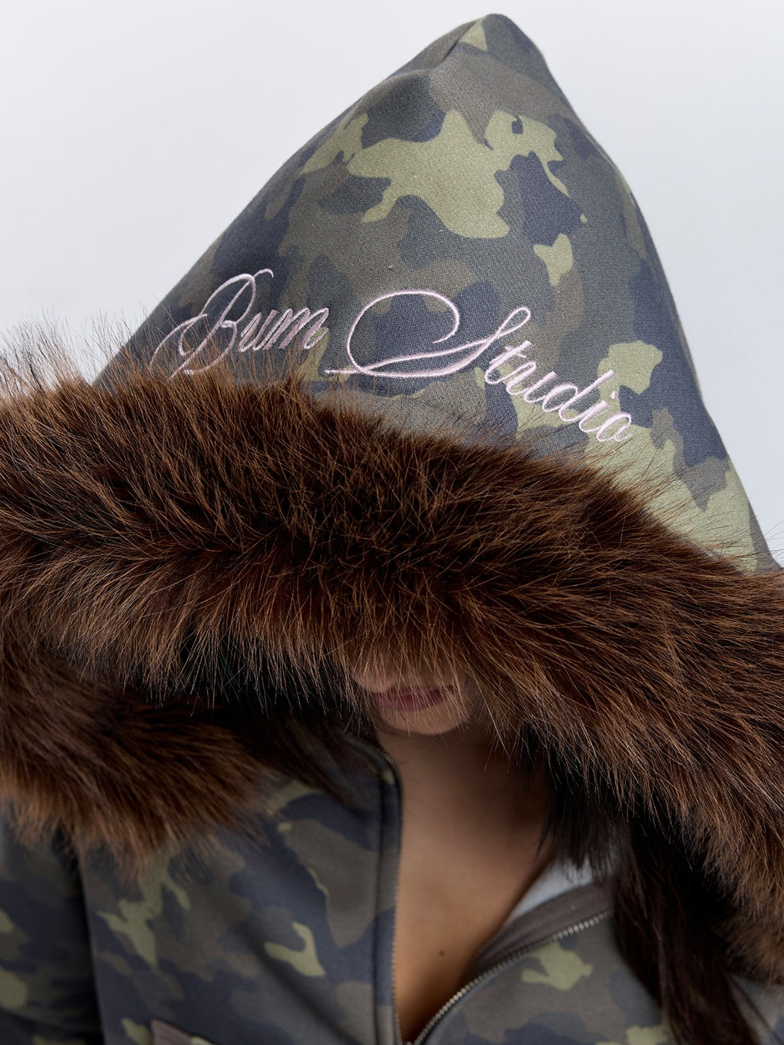 BUM STUDIO Muted Camouflage Distressed Embroidered Women's Cropped Zip Tracksuit Sets