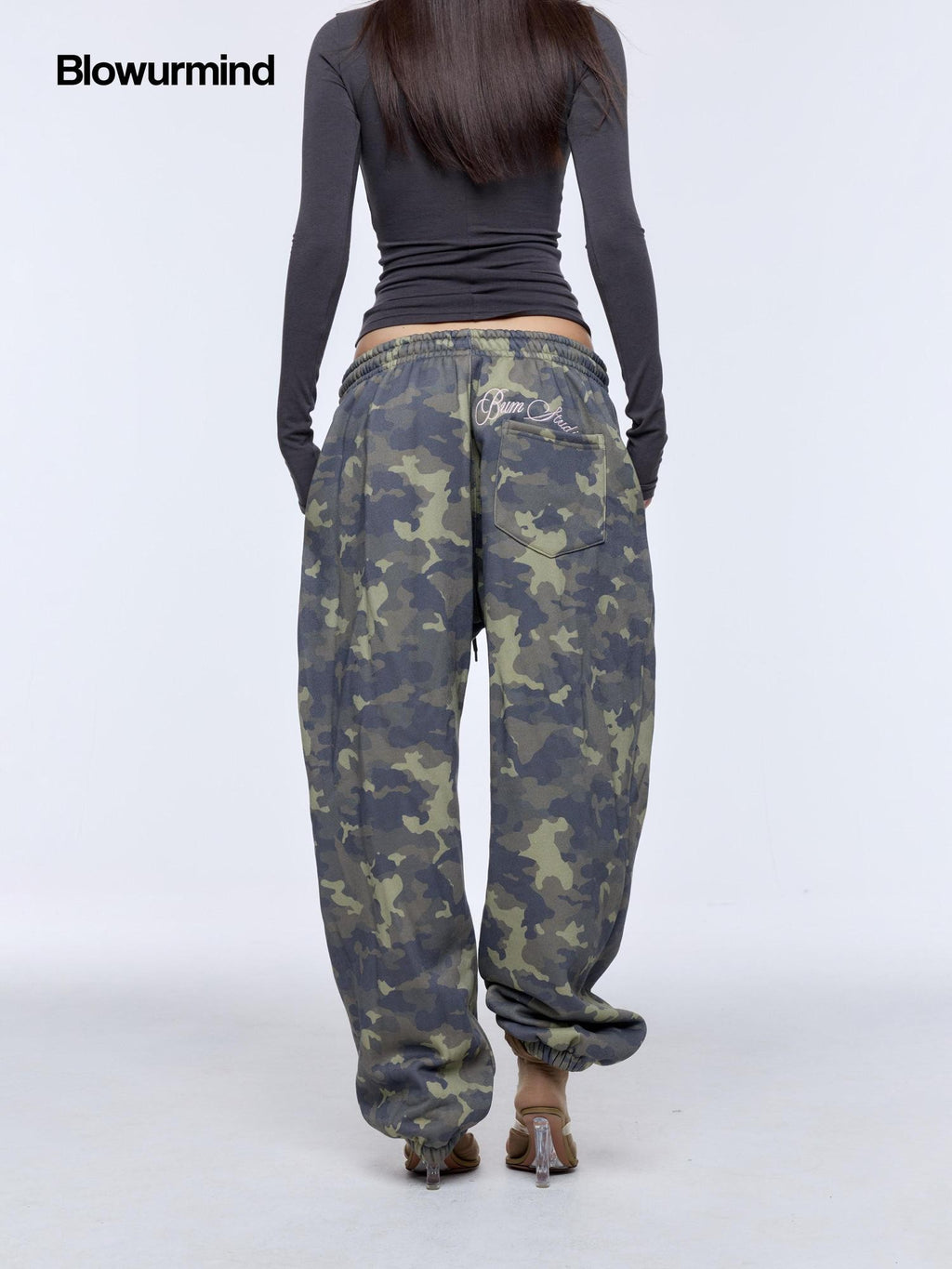 BUM STUDIO Muted Camouflage Distressed Embroidered Women's Cropped Zip Tracksuit Sets