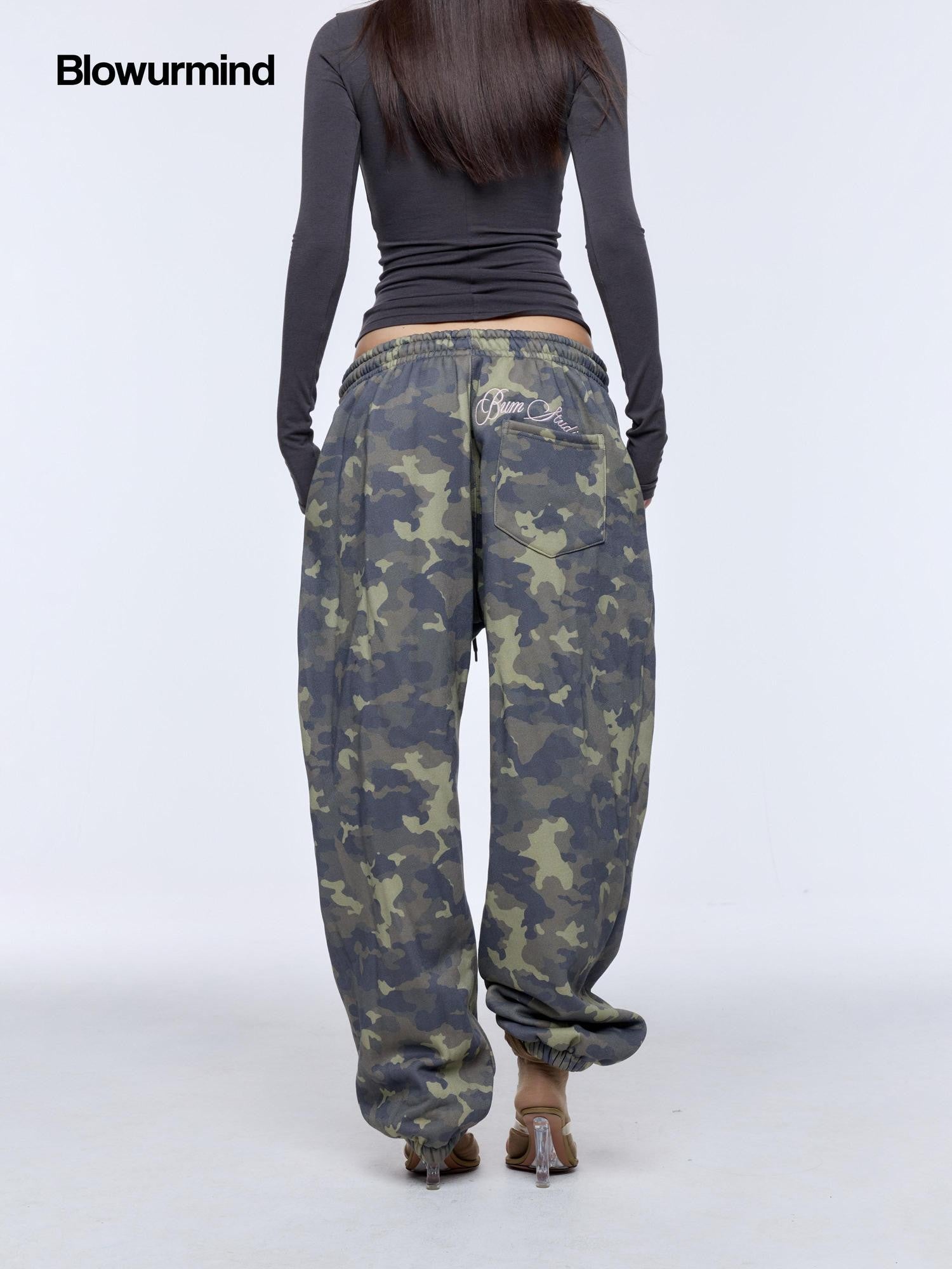 BUM STUDIO Muted Camouflage Distressed Embroidered Women's Cropped Zip Tracksuit Sets