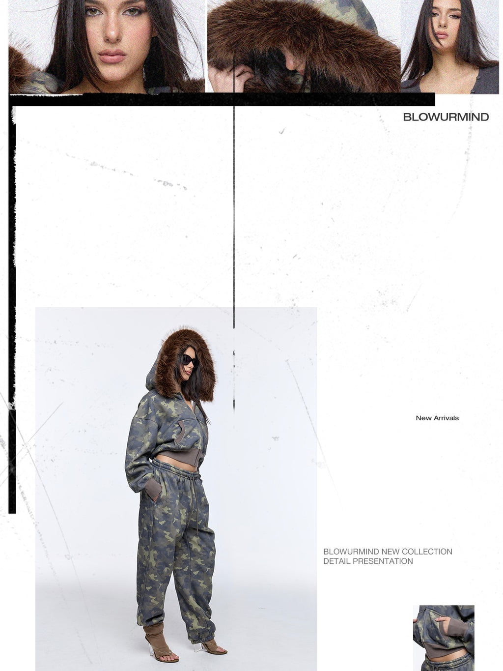 BUM STUDIO Muted Camouflage Distressed Embroidered Women's Cropped Zip Tracksuit Sets